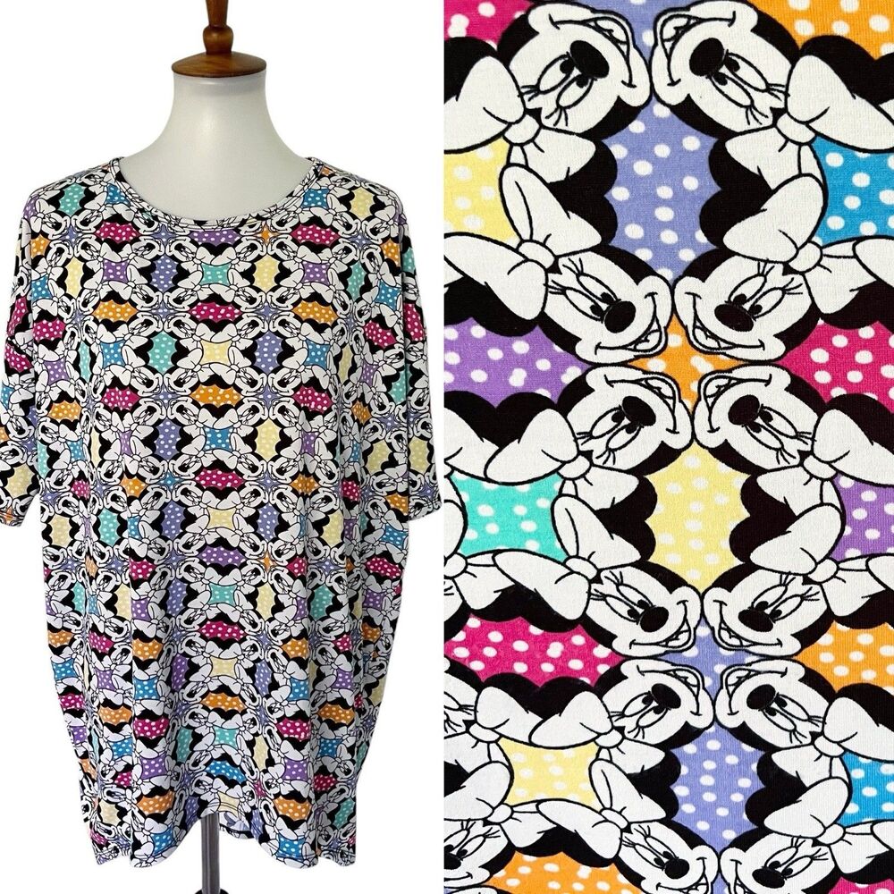 LuLaRoe Disney Minnie Mouse Irma Shirt High Low Tunic Top Tee Shirt Pastel Dots